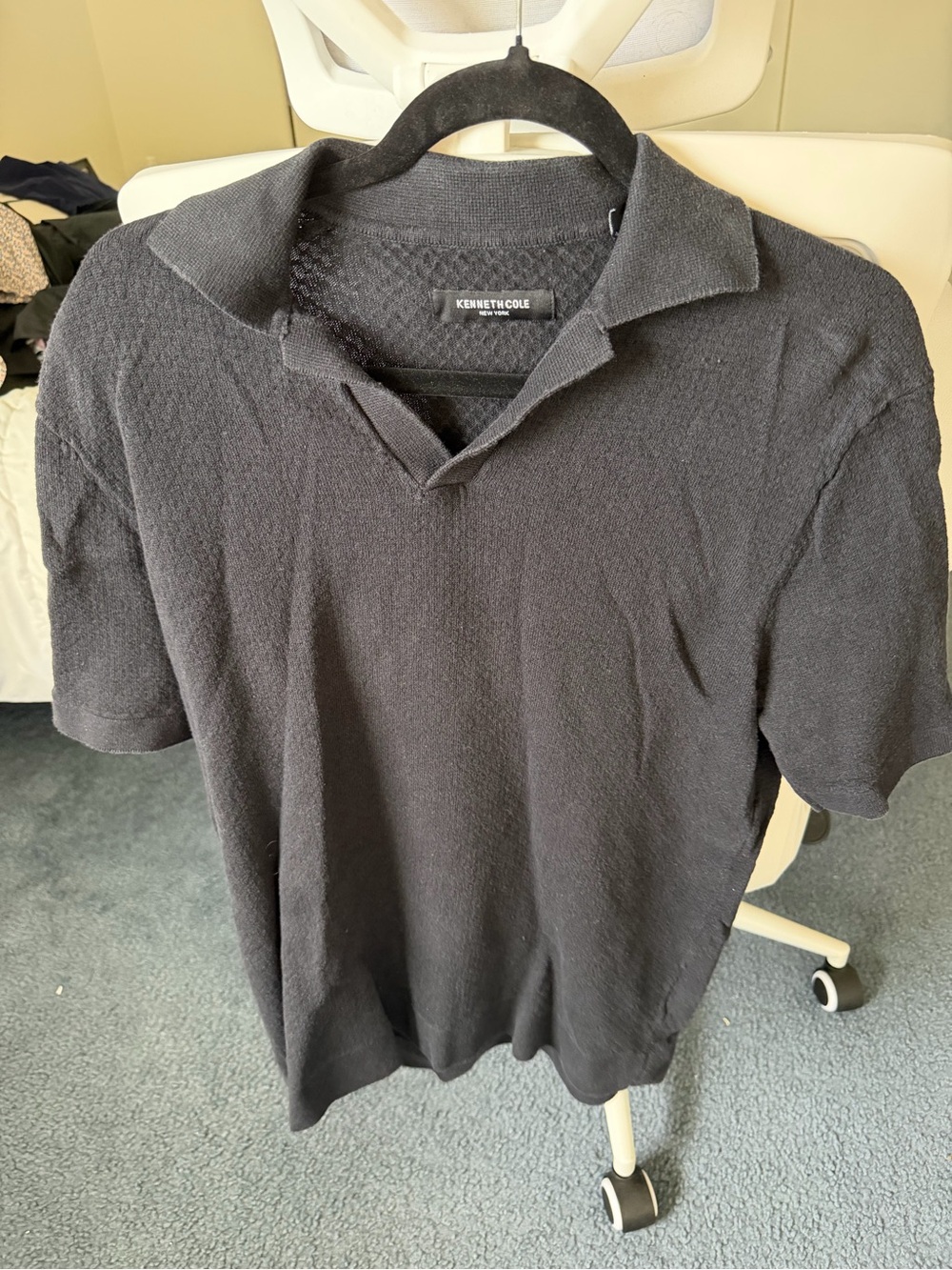 Kenneth Cole Men's Black Knit Short-Sleeve Polo